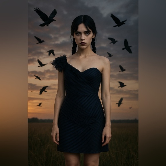 Gracia Wednesday Black Bandage Style Tulle One Shoulder Cocktail Formal Dress L - Picture 1 of 16